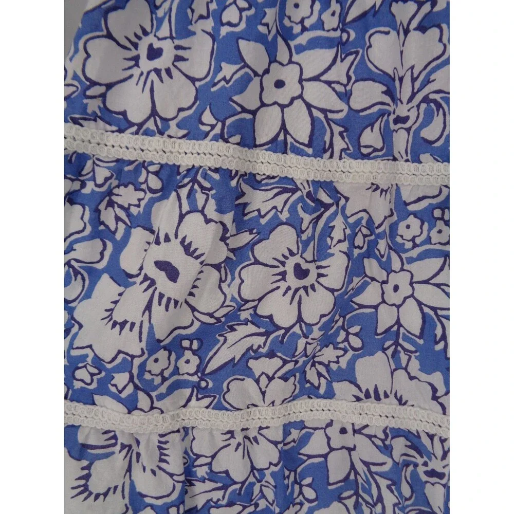 J Crew Blue Floral Tiered Mini Skirt Sz Medium Boho Prairie Cottagecore Smocked